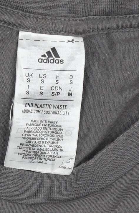 Adidas Mens Grey Short Sleeve Graphic Logo Cotton T-Shirt Size S