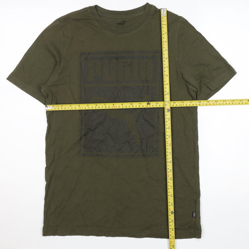 Puma Men's Green Cotton Graphic Logo Regular Fit T-Shirt Size S