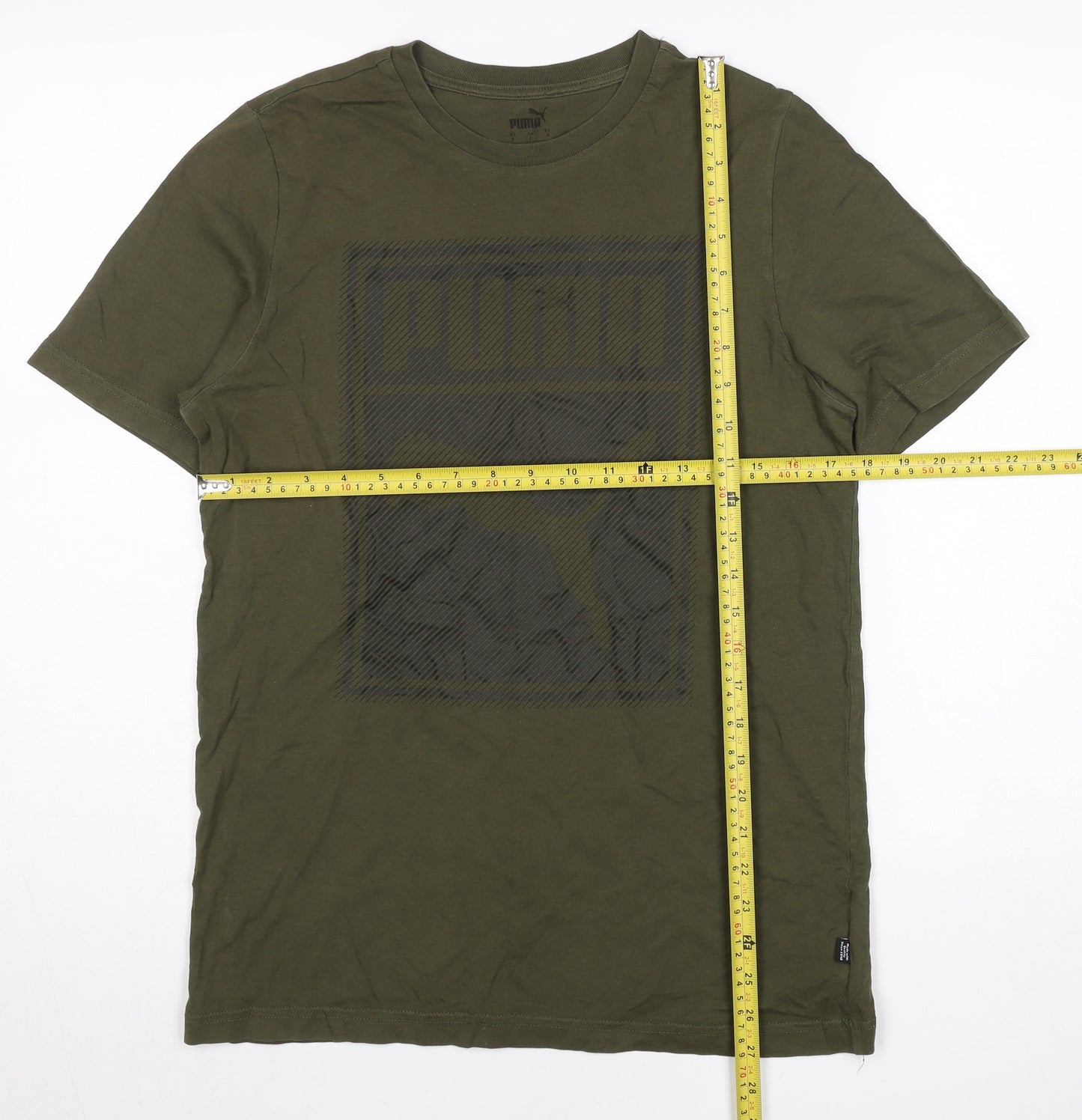 Puma Men's Green Cotton Graphic Logo Regular Fit T-Shirt Size S