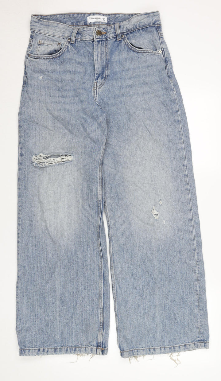 Pull&Bear Men's Blue Distressed Straight Denim Jeans Size 26