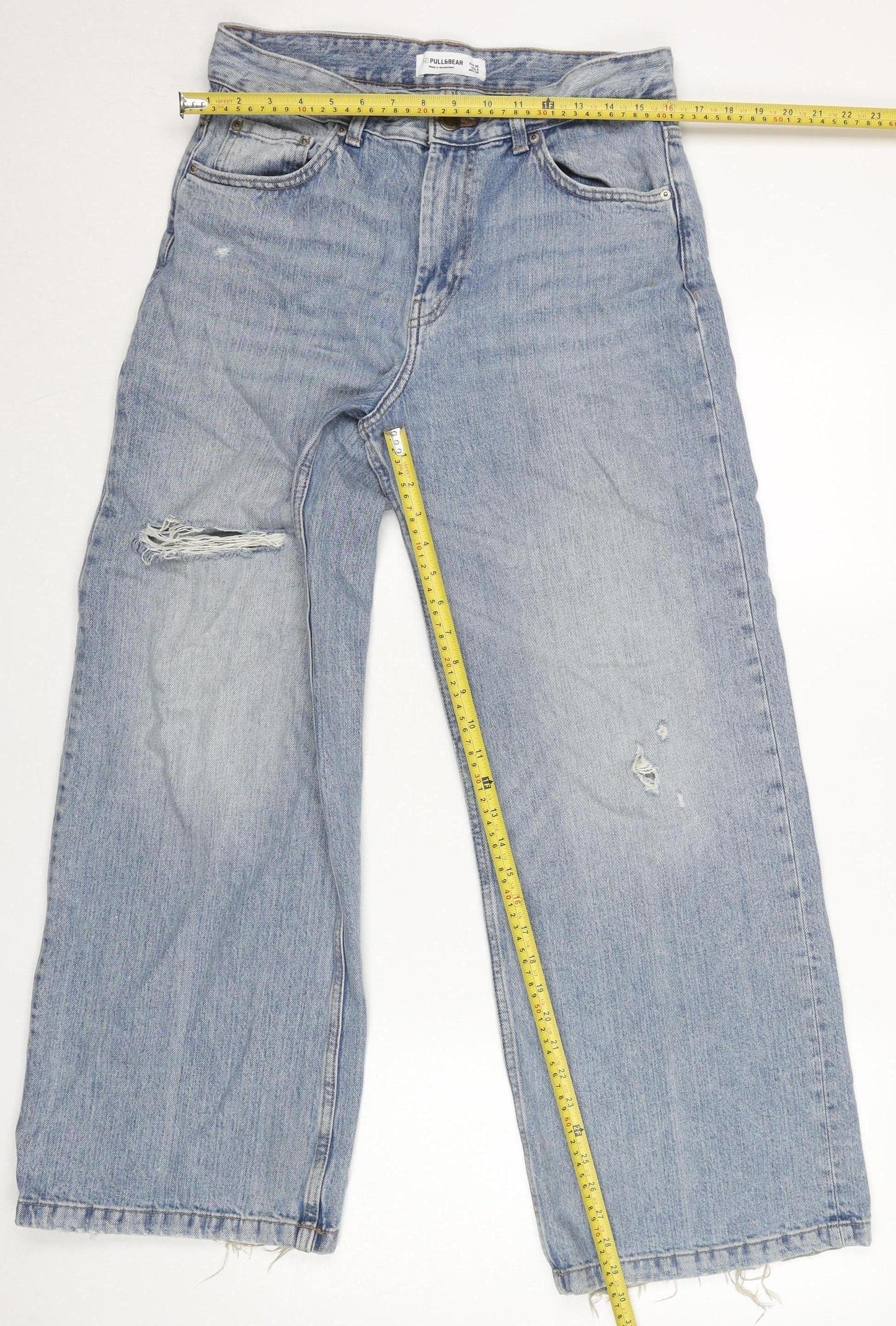 Pull&Bear Men's Blue Distressed Straight Denim Jeans Size 26