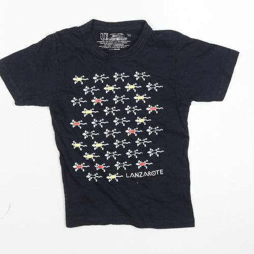 Lanzatextil Boys Black Lanzarote Graphic Short Sleeve Cotton T-Shirt Size 6