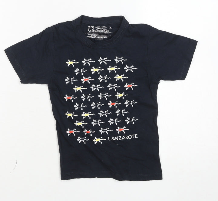 Lanzatextil Boys Black Lanzarote Graphic Short Sleeve Cotton T-Shirt Size 6