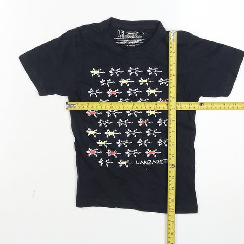 Lanzatextil Boys Black Lanzarote Graphic Short Sleeve Cotton T-Shirt Size 6