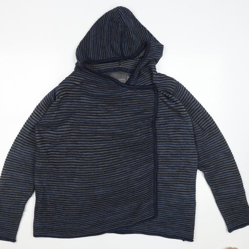 Cecil Women's Blue Striped Hooded Pullover Jumper Size S