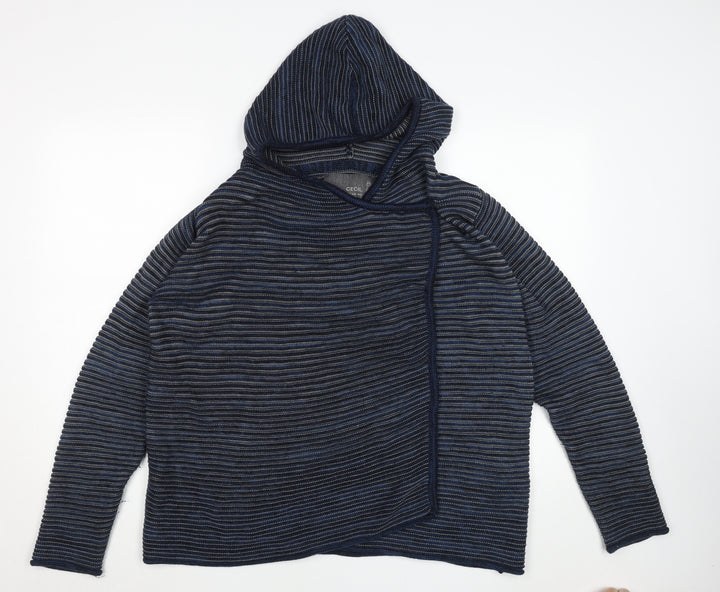 Cecil Women's Blue Striped Hooded Pullover Jumper Size S