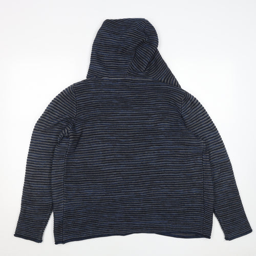 Cecil Women's Blue Striped Hooded Pullover Jumper Size S