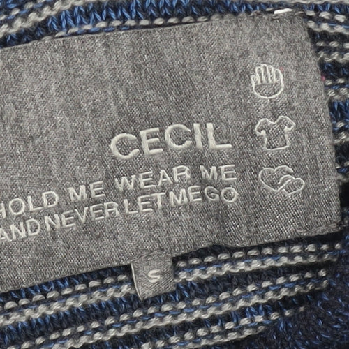 Cecil Women's Blue Striped Hooded Pullover Jumper Size S
