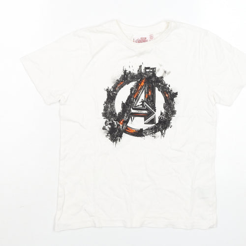 Marvel Avengers Boys White Graphic T-Shirt 8-9 Years Cotton Crew Neck