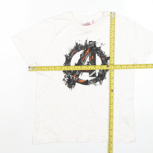 Marvel Avengers Boys White Graphic T-Shirt 8-9 Years Cotton Crew Neck