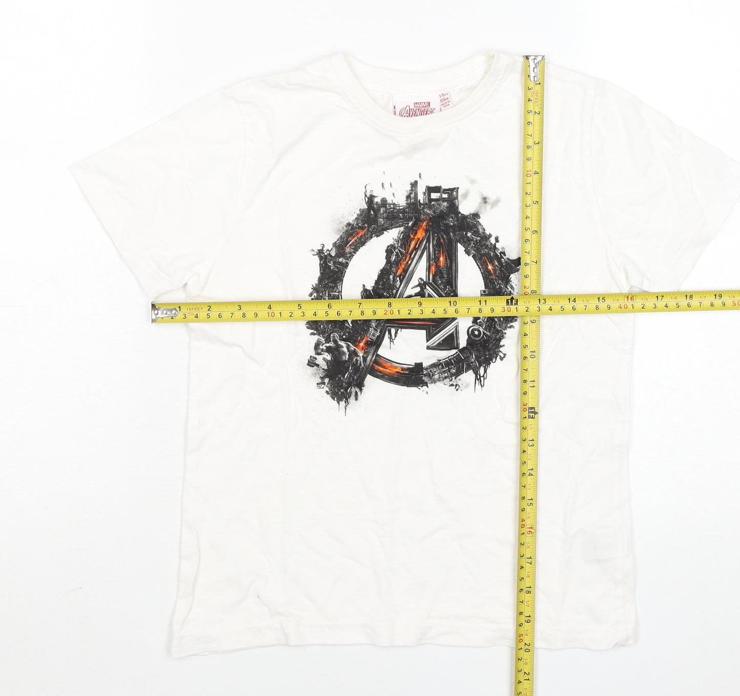 Marvel Avengers Boys White Graphic T-Shirt 8-9 Years Cotton Crew Neck