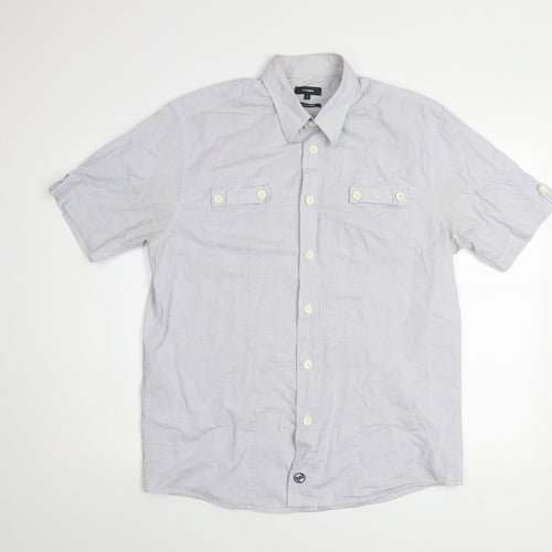 Peter Werth Men's Blue Striped Short Sleeve Button-Up Shirt L