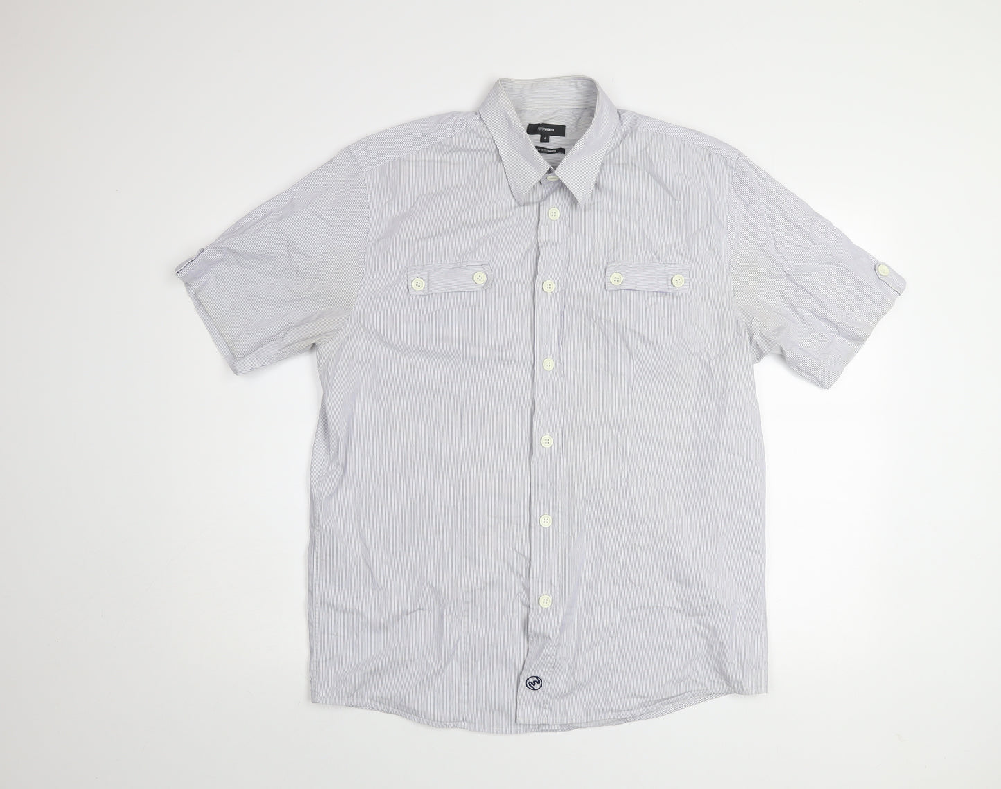 Peter Werth Men's Blue Striped Short Sleeve Button-Up Shirt L