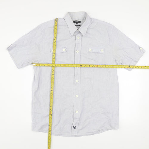 Peter Werth Men's Blue Striped Short Sleeve Button-Up Shirt L
