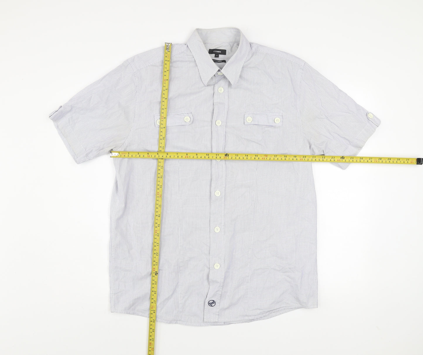Peter Werth Men's Blue Striped Short Sleeve Button-Up Shirt L