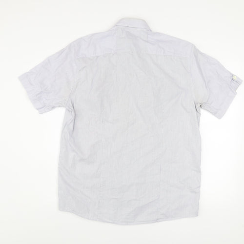 Peter Werth Men's Blue Striped Short Sleeve Button-Up Shirt L