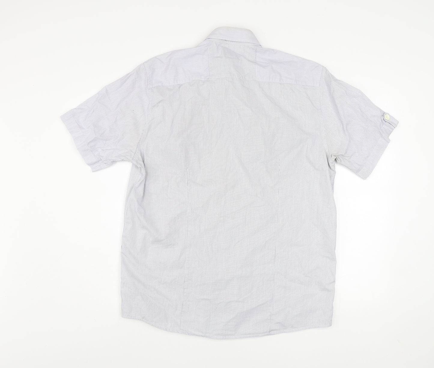 Peter Werth Men's Blue Striped Short Sleeve Button-Up Shirt L