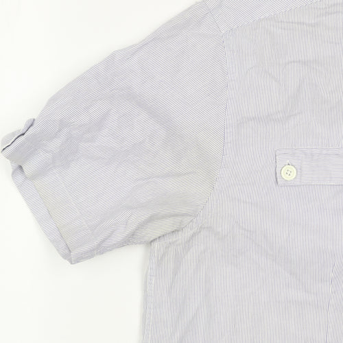 Peter Werth Men's Blue Striped Short Sleeve Button-Up Shirt L