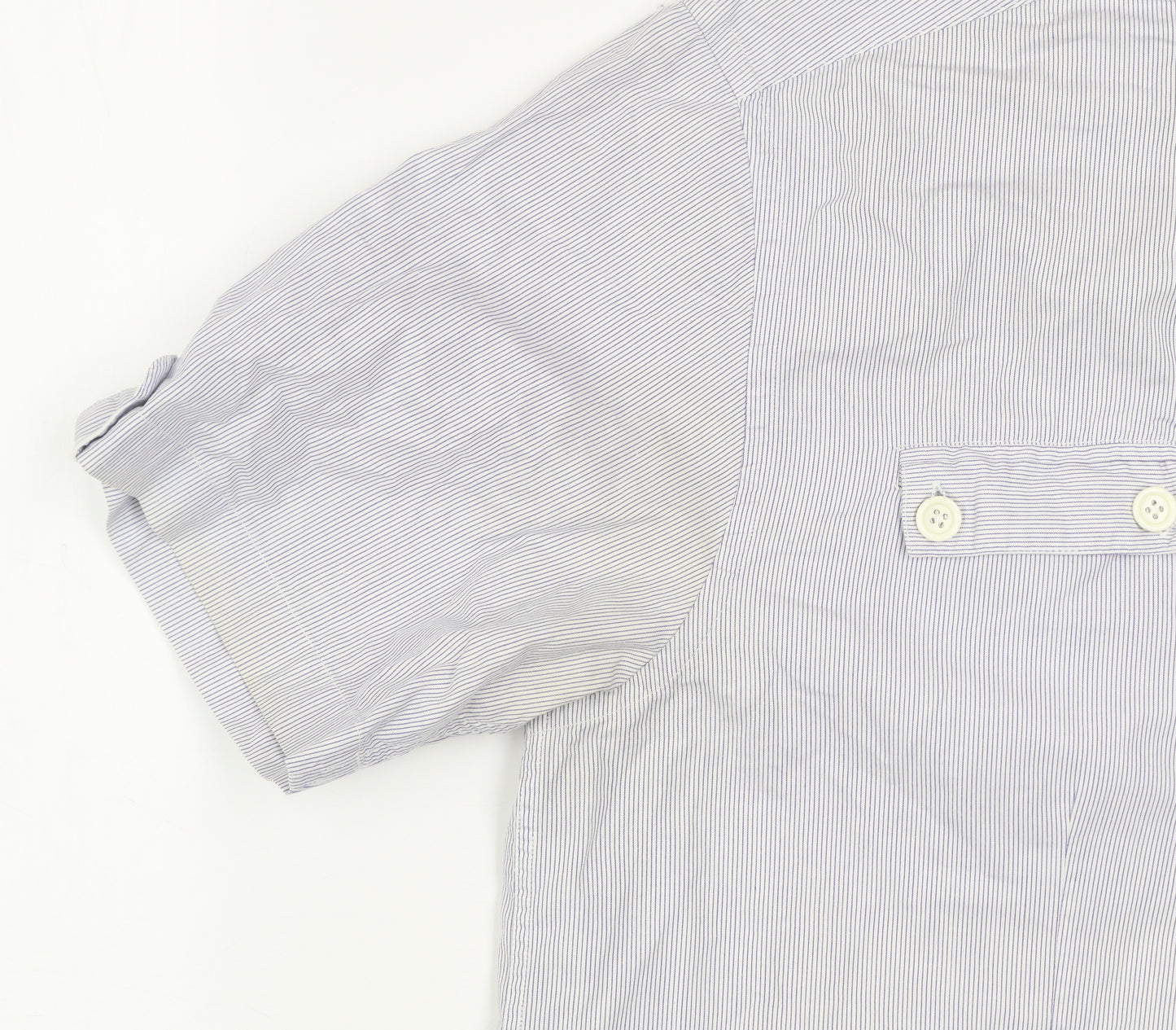 Peter Werth Men's Blue Striped Short Sleeve Button-Up Shirt L