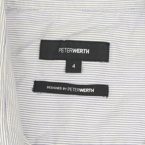 Peter Werth Men's Blue Striped Short Sleeve Button-Up Shirt L