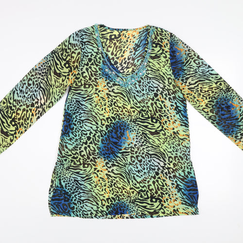 St. Bernard for Dunnes Stores Women's Multicoloured Animal Print Beaded V-Neck Tunic Blouse Size S