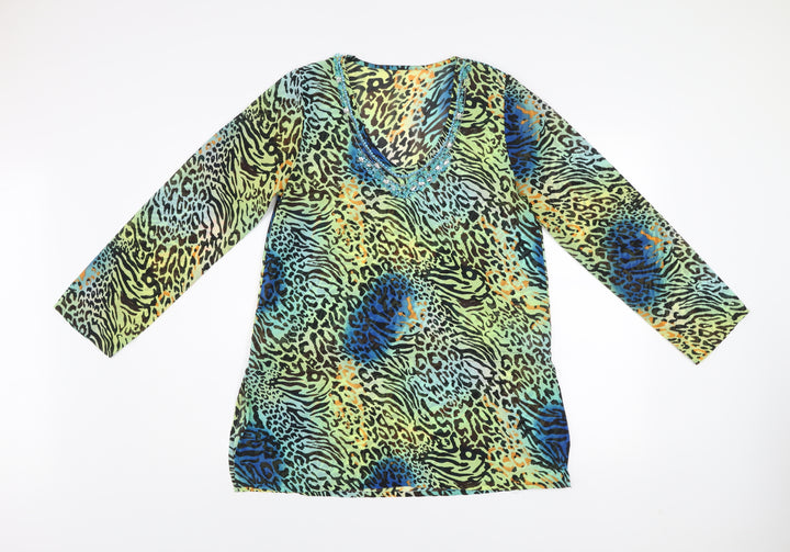 St. Bernard for Dunnes Stores Women's Multicoloured Animal Print Beaded V-Neck Tunic Blouse Size S