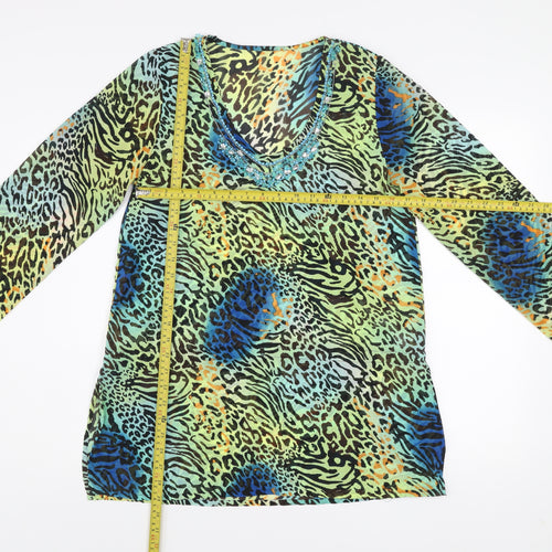 St. Bernard for Dunnes Stores Women's Multicoloured Animal Print Beaded V-Neck Tunic Blouse Size S