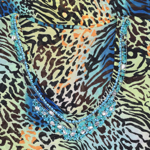 St. Bernard for Dunnes Stores Women's Multicoloured Animal Print Beaded V-Neck Tunic Blouse Size S