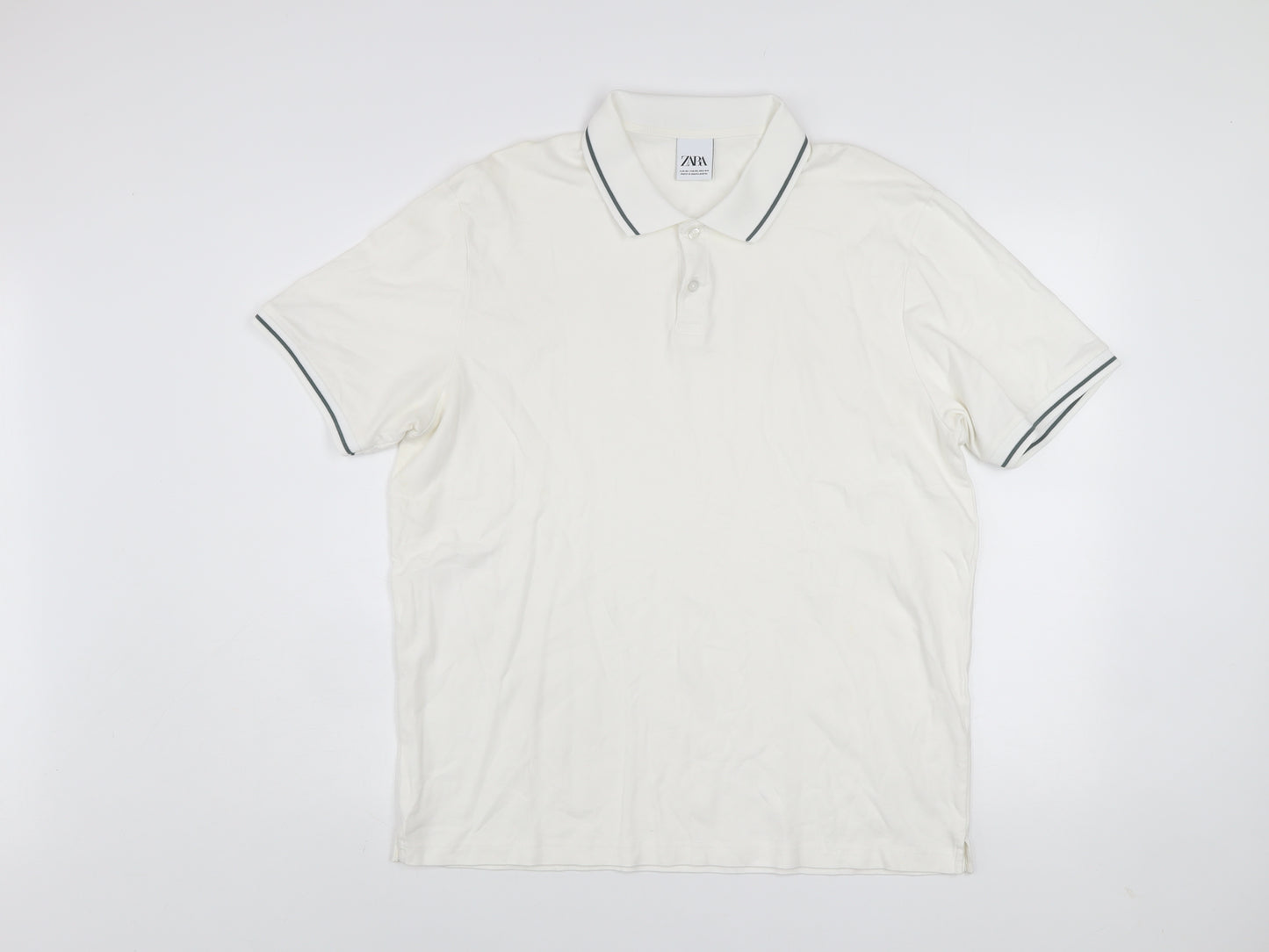 Zara Men's White XL Cotton Short Sleeve Polo Shirt