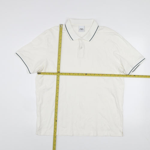 Zara Men's White XL Cotton Short Sleeve Polo Shirt