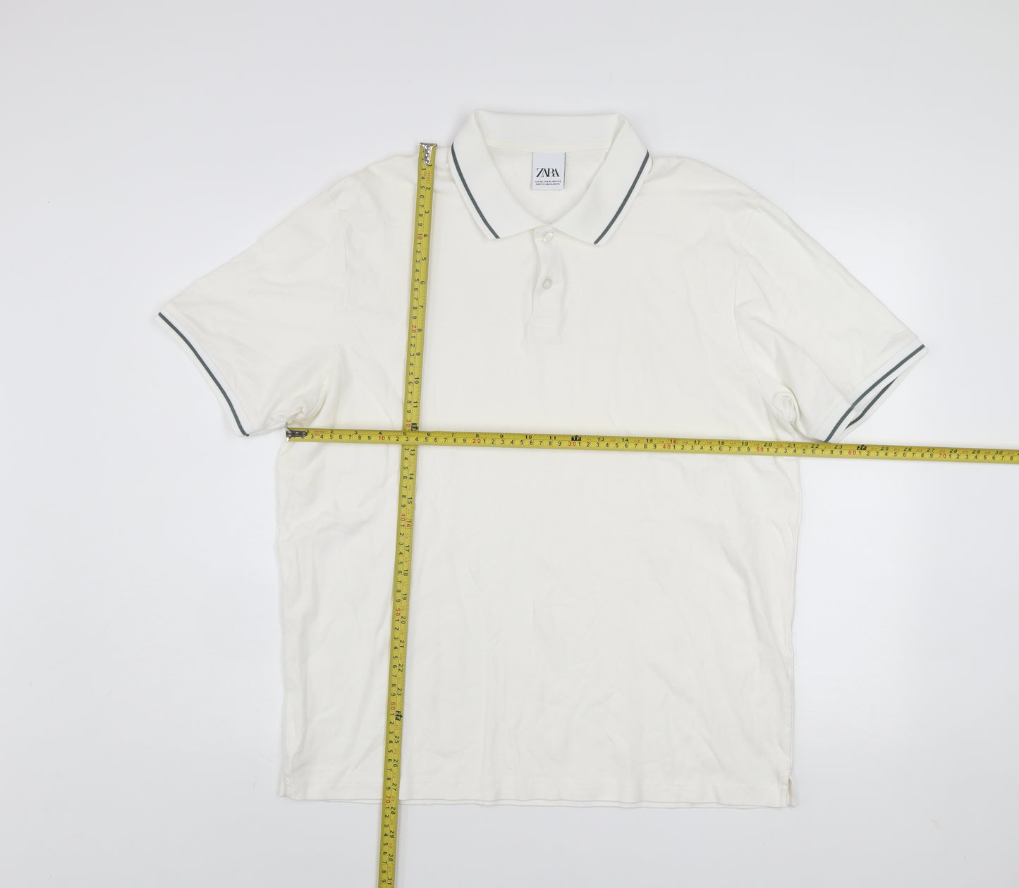 Zara Men's White XL Cotton Short Sleeve Polo Shirt