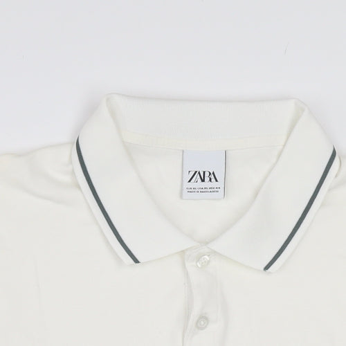 Zara Men's White XL Cotton Short Sleeve Polo Shirt