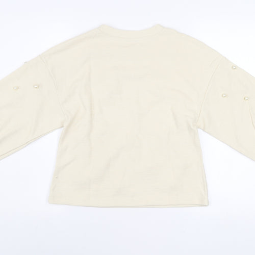 ZARA Women Beige Pearl Beaded Knit Balloon Sleeve Jumper Size 12