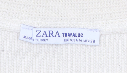 ZARA Women Beige Pearl Beaded Knit Balloon Sleeve Jumper Size 12