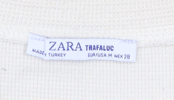 ZARA Women Beige Pearl Beaded Knit Balloon Sleeve Jumper Size 12