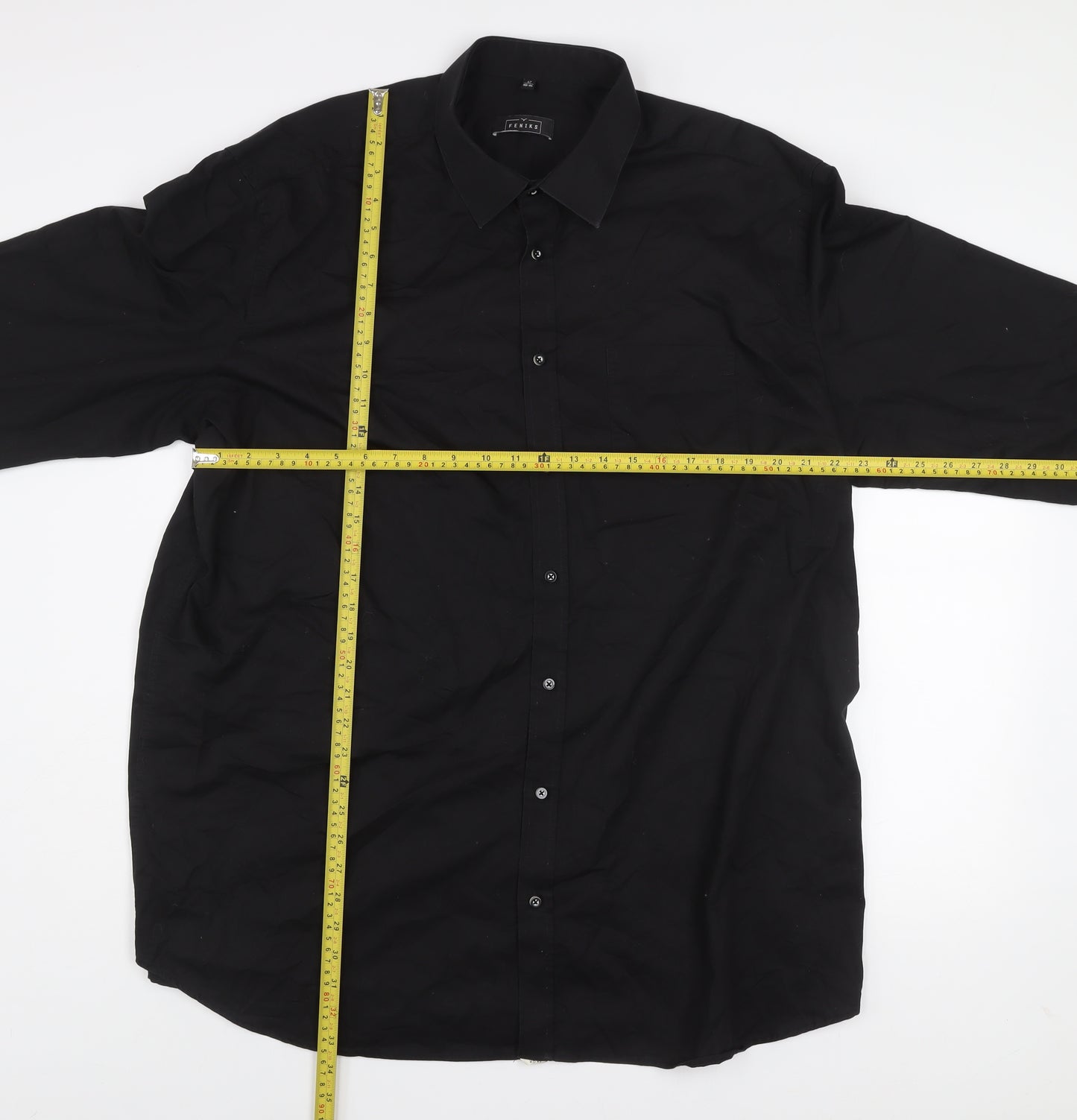 FENIKS Men's Black Long Sleeve Cotton Button-Up Shirt Size 47
