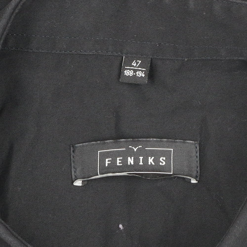 FENIKS Men's Black Long Sleeve Cotton Button-Up Shirt Size 47