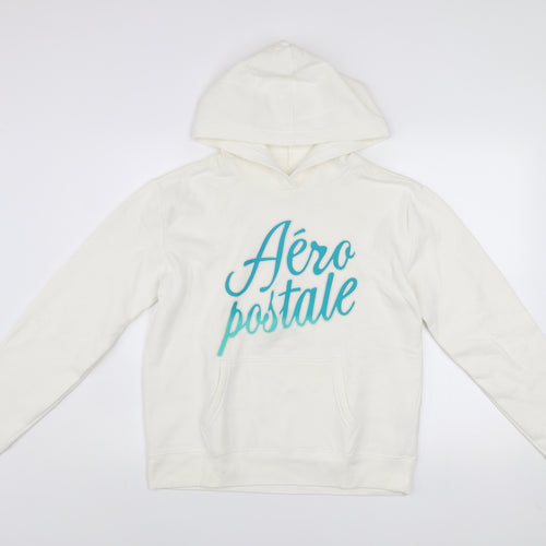 Aeropostale Womens White Pullover Hoodie Medium Cotton Blend