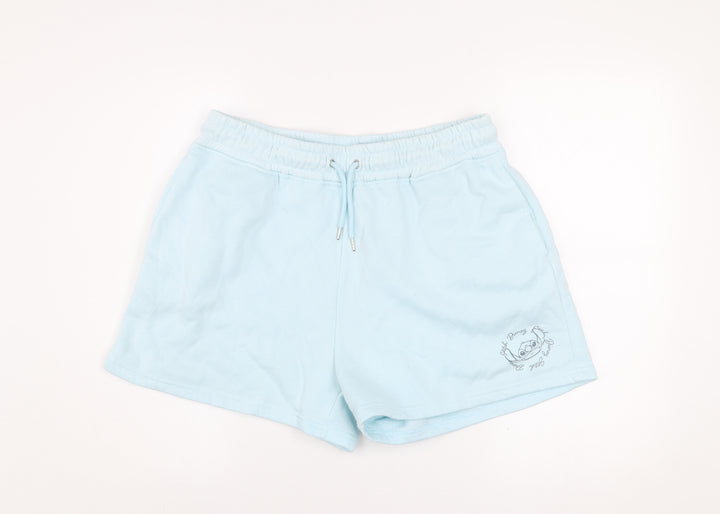 Disney Women Blue L Sweat Shorts Regular Fit Lightweight Activewear