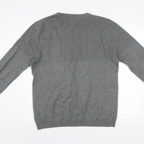 Pull & Bear Men's Grey Cotton Crew Neck Jumper Size L