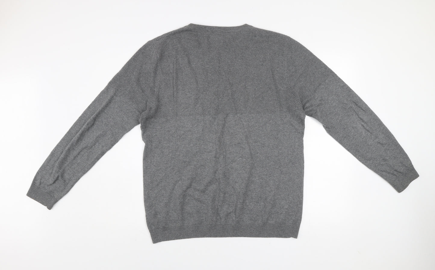 Pull & Bear Men's Grey Cotton Crew Neck Jumper Size L