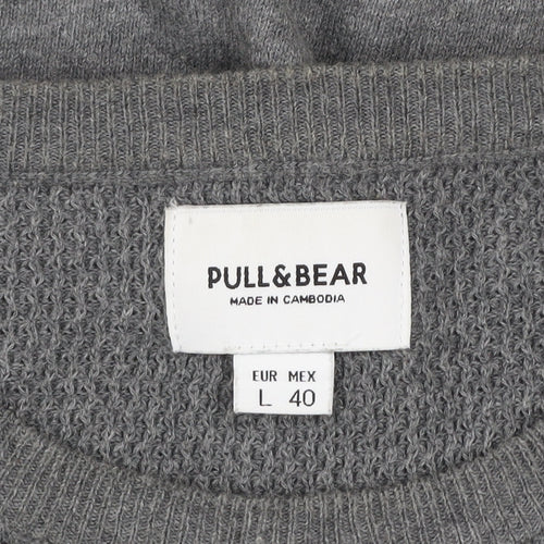 Pull & Bear Men's Grey Cotton Crew Neck Jumper Size L