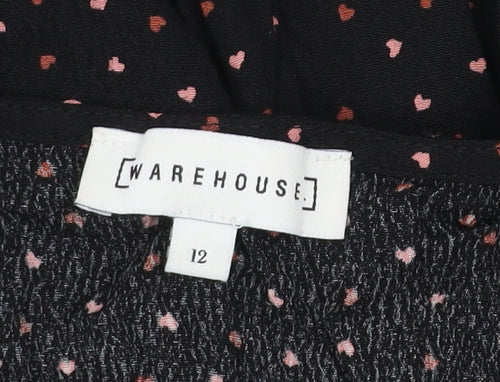 Warehouse Women Black Polka Dot Viscose Shift Dress Size 12
