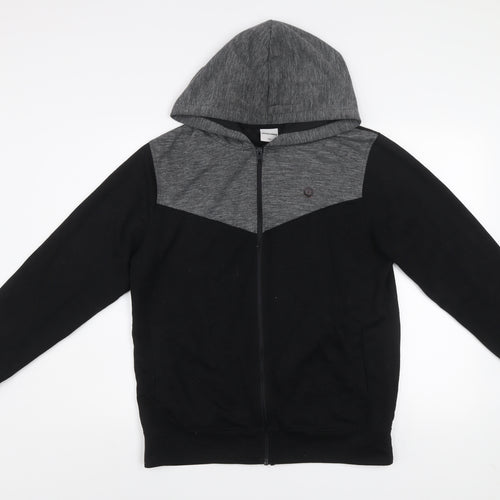Jack & Jones Mens Black Grey Hooded Full Zip Jacket Size L