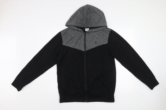 Jack & Jones Mens Black Grey Hooded Full Zip Jacket Size L