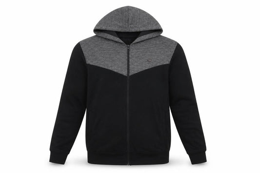 Front view of Jack & Jones men’s black grey hooded full zip jacket, size L