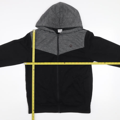 Jack & Jones Mens Black Grey Hooded Full Zip Jacket Size L