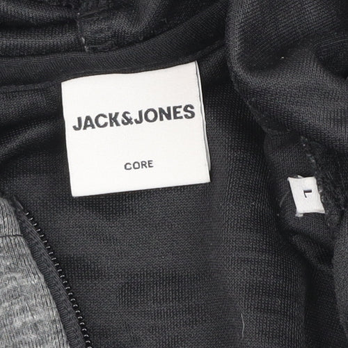 Jack & Jones Mens Black Grey Hooded Full Zip Jacket Size L