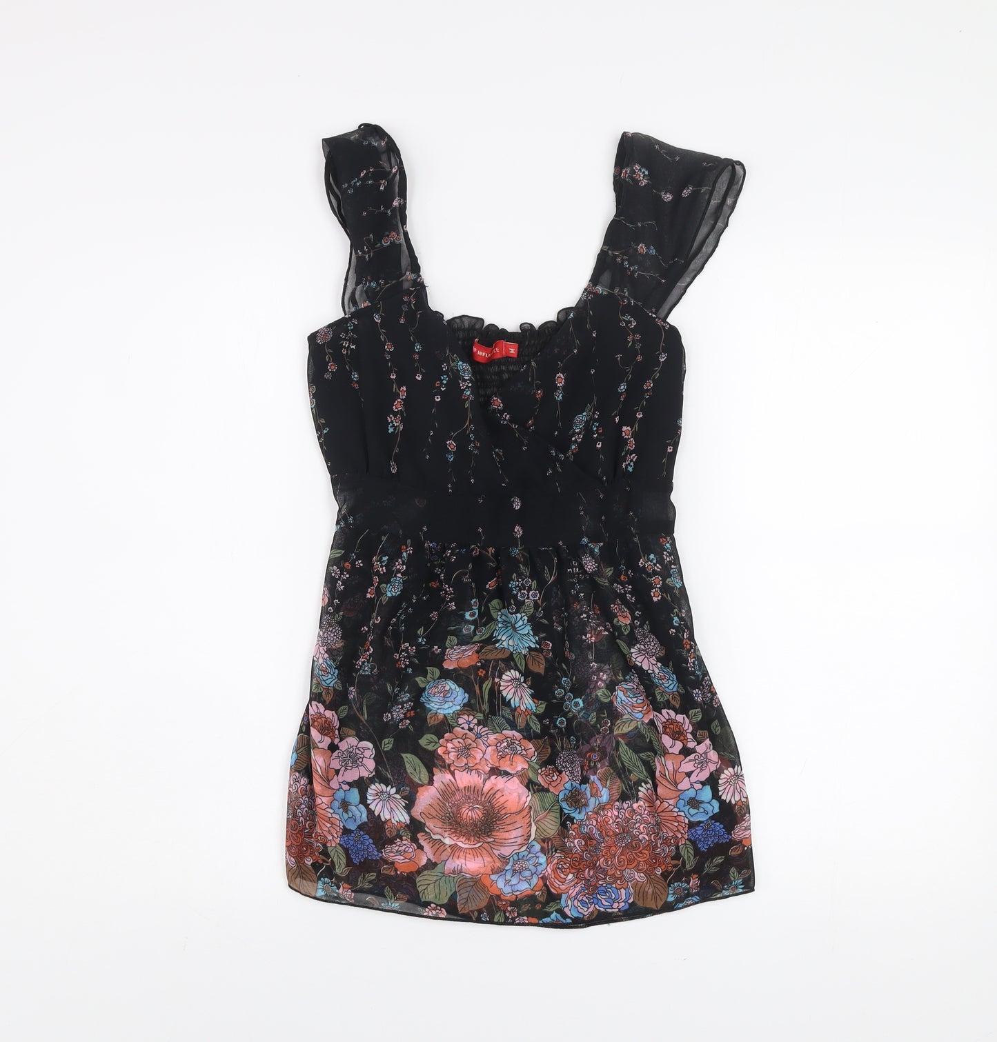 Influence Women’s Black Floral Chiffon Tunic Blouse Size M