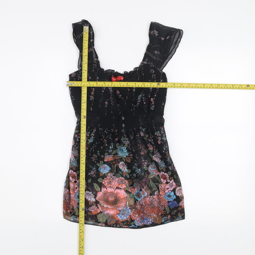 Influence Women’s Black Floral Chiffon Tunic Blouse Size M